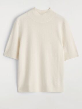 COS Cashmere Ivory Mock-Neck T-Shirt - XS